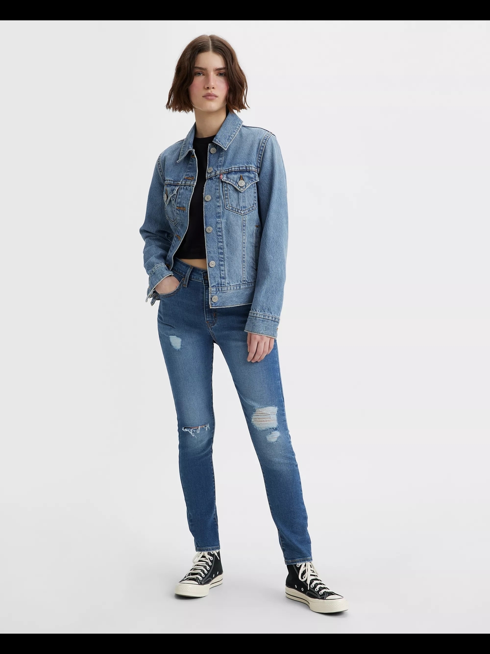 Levi's 721 Medium Blue Distressed Skinny Jeans